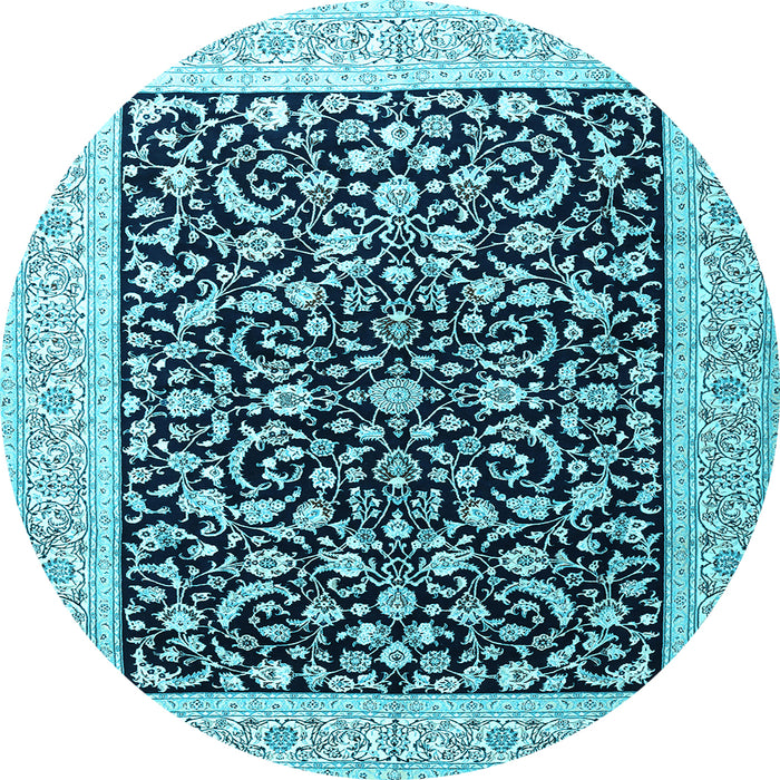 Round Machine Washable Persian Light Blue Traditional Rug, wshtr3471lblu