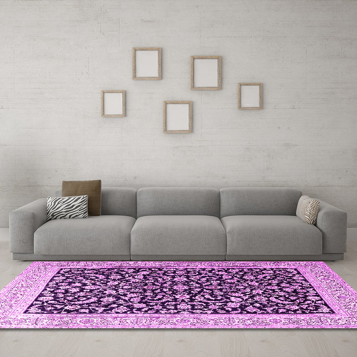 Machine Washable Persian Pink Traditional Rug in a Living Room, wshtr3471pnk