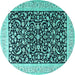 Round Machine Washable Persian Turquoise Traditional Area Rugs, wshtr3471turq