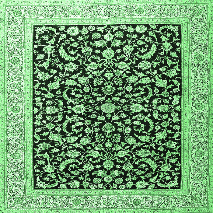 Square Machine Washable Persian Emerald Green Traditional Area Rugs, wshtr3471emgrn