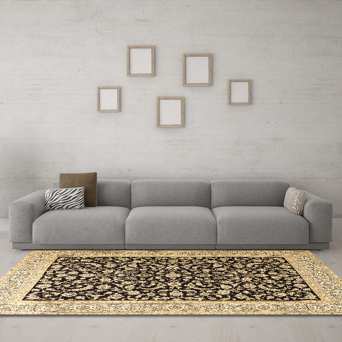 Machine Washable Persian Brown Traditional Rug in a Living Room,, wshtr3471brn
