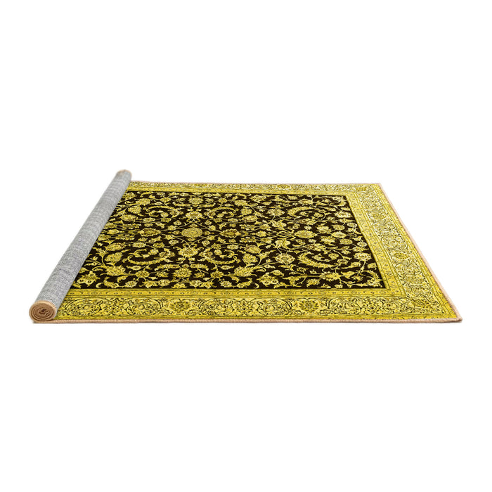 Sideview of Machine Washable Persian Yellow Traditional Rug, wshtr3471yw