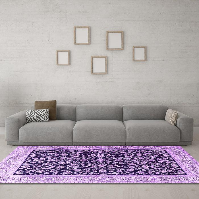 Machine Washable Persian Purple Traditional Area Rugs in a Living Room, wshtr3471pur