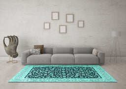 Machine Washable Persian Turquoise Traditional Area Rugs in a Living Room,, wshtr3471turq
