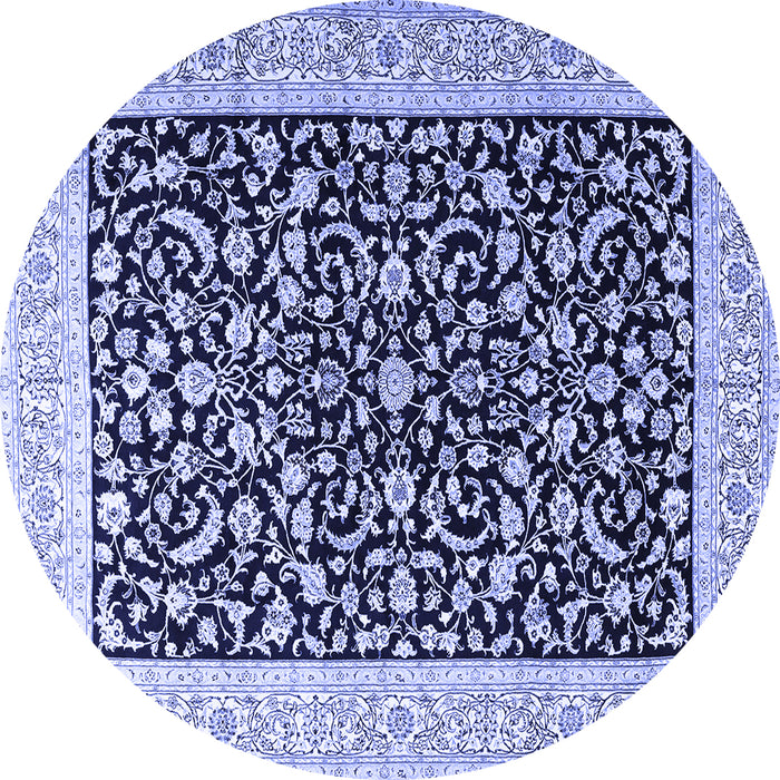 Round Machine Washable Persian Blue Traditional Rug, wshtr3471blu