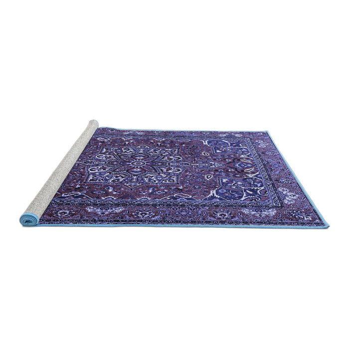 Sideview of Machine Washable Persian Blue Traditional Rug, wshtr3472blu