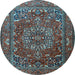 Round Machine Washable Persian Light Blue Traditional Rug, wshtr3472lblu