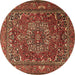 Round Persian Brown Traditional Rug, tr3472brn