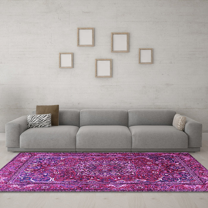 Machine Washable Persian Purple Traditional Area Rugs in a Living Room, wshtr3472pur