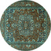 Round Persian Turquoise Traditional Rug, tr3472turq