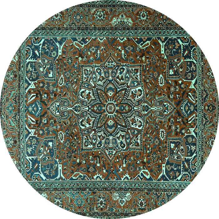 Round Machine Washable Persian Turquoise Traditional Area Rugs, wshtr3472turq