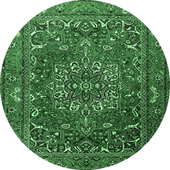 Round Machine Washable Persian Emerald Green Traditional Area Rugs, wshtr3472emgrn