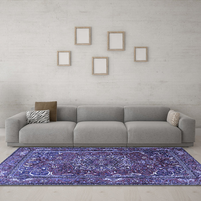 Machine Washable Persian Blue Traditional Rug in a Living Room, wshtr3472blu