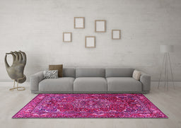 Machine Washable Persian Pink Traditional Rug in a Living Room, wshtr3472pnk