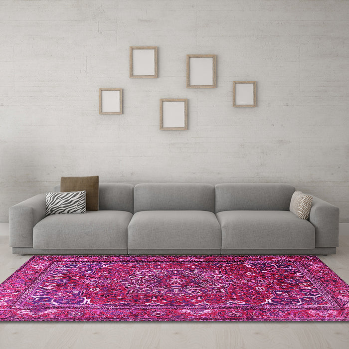 Machine Washable Persian Pink Traditional Rug in a Living Room, wshtr3472pnk