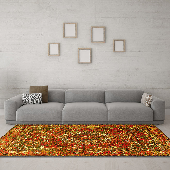 Machine Washable Persian Yellow Traditional Rug in a Living Room, wshtr3472yw