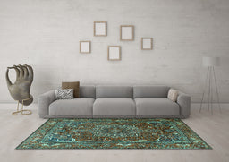 Machine Washable Persian Turquoise Traditional Area Rugs in a Living Room,, wshtr3472turq