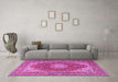 Machine Washable Medallion Pink Traditional Rug in a Living Room, wshtr3473pnk