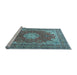 Sideview of Machine Washable Medallion Light Blue Traditional Rug, wshtr3473lblu