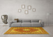 Machine Washable Medallion Yellow Traditional Rug in a Living Room, wshtr3473yw