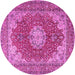 Round Machine Washable Medallion Pink Traditional Rug, wshtr3473pnk