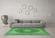 Machine Washable Medallion Emerald Green Traditional Area Rugs in a Living Room,, wshtr3473emgrn