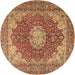 Round Medallion Brown Traditional Rug, tr3473brn