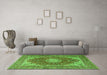 Machine Washable Medallion Green Traditional Area Rugs in a Living Room,, wshtr3473grn