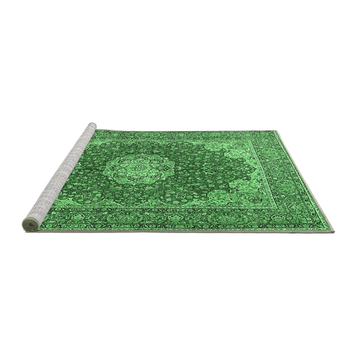 Sideview of Machine Washable Medallion Emerald Green Traditional Area Rugs, wshtr3473emgrn