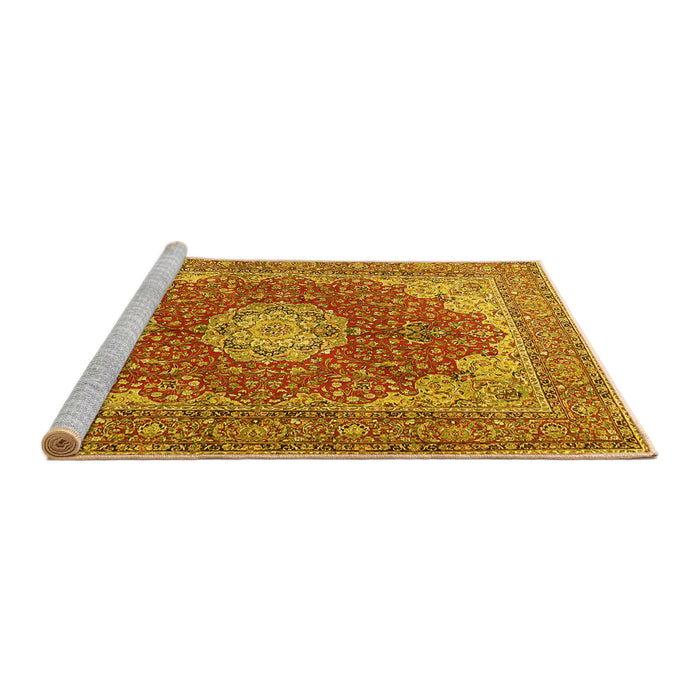 Sideview of Machine Washable Medallion Yellow Traditional Rug, wshtr3473yw