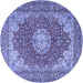 Round Machine Washable Medallion Blue Traditional Rug, wshtr3473blu