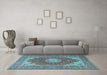 Machine Washable Medallion Light Blue Traditional Rug in a Living Room, wshtr3473lblu