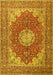 Machine Washable Medallion Yellow Traditional Rug, wshtr3473yw