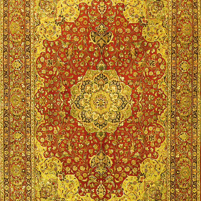 Machine Washable Medallion Yellow Traditional Rug, wshtr3473yw