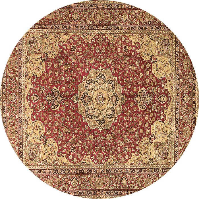 Round Machine Washable Medallion Brown Traditional Rug, wshtr3473brn