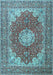 Machine Washable Medallion Light Blue Traditional Rug, wshtr3473lblu