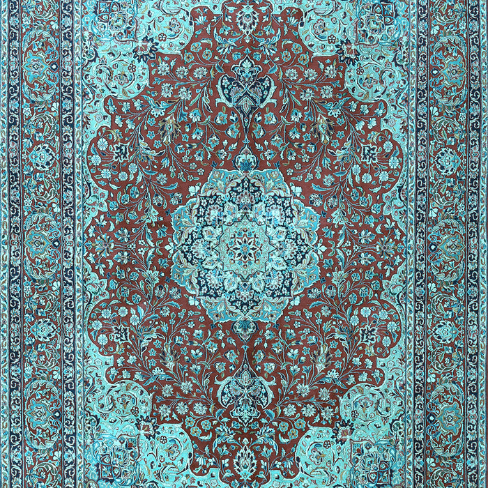 Machine Washable Medallion Light Blue Traditional Rug, wshtr3473lblu