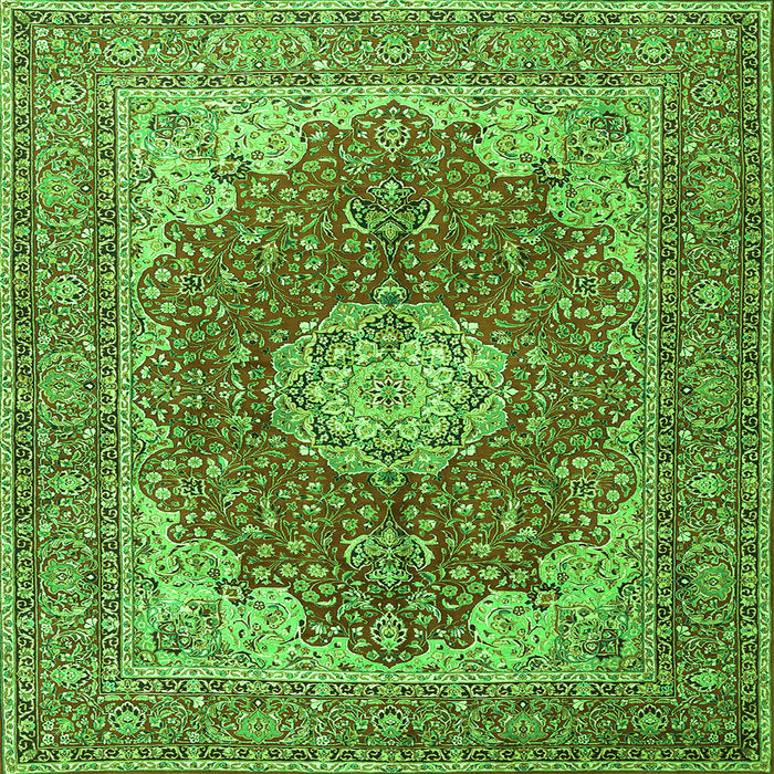 Round Machine Washable Medallion Green Traditional Area Rugs, wshtr3473grn