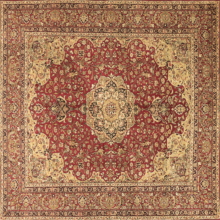 Square Machine Washable Medallion Brown Traditional Rug, wshtr3473brn