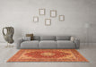 Machine Washable Medallion Orange Traditional Area Rugs in a Living Room, wshtr3473org