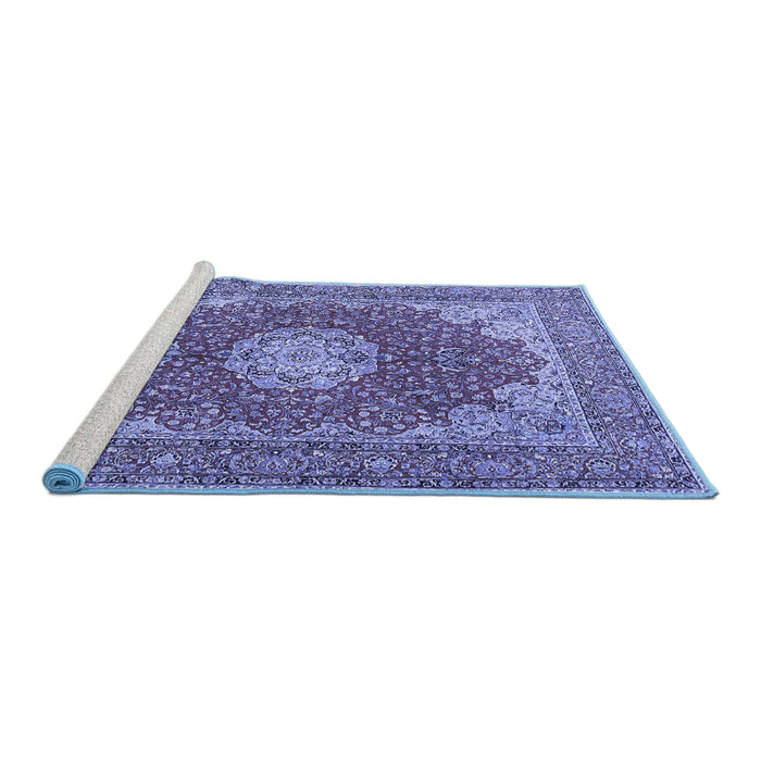 Sideview of Machine Washable Medallion Blue Traditional Rug, wshtr3473blu