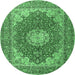 Round Machine Washable Medallion Emerald Green Traditional Area Rugs, wshtr3473emgrn