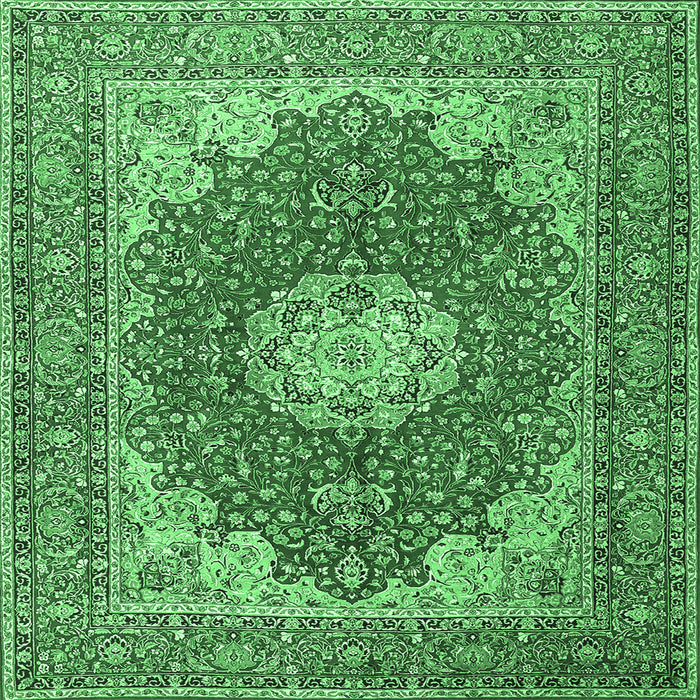 Square Machine Washable Medallion Emerald Green Traditional Area Rugs, wshtr3473emgrn