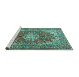 Sideview of Machine Washable Medallion Turquoise Traditional Area Rugs, wshtr3473turq