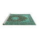 Sideview of Machine Washable Medallion Turquoise Traditional Area Rugs, wshtr3473turq