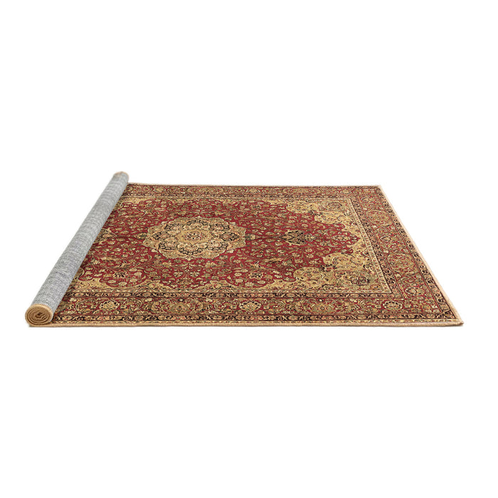 Sideview of Machine Washable Medallion Brown Traditional Rug, wshtr3473brn