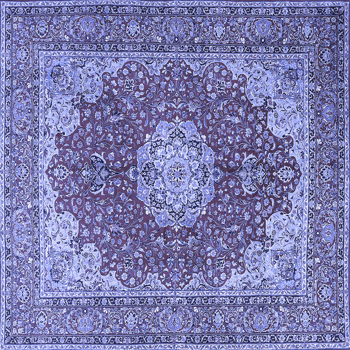 Square Machine Washable Medallion Blue Traditional Rug, wshtr3473blu