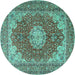 Round Medallion Turquoise Traditional Rug, tr3473turq