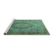 Sideview of Machine Washable Medallion Turquoise Traditional Area Rugs, wshtr3474turq