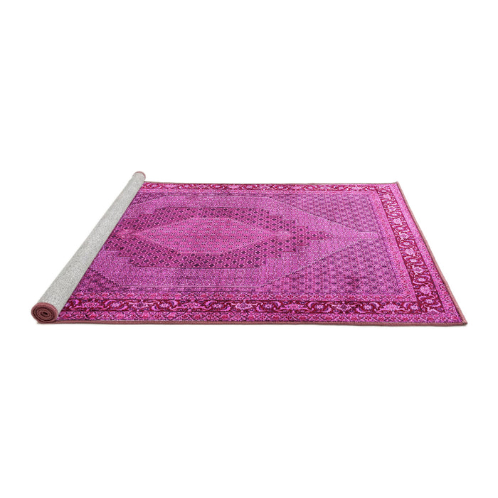 Sideview of Machine Washable Medallion Pink Traditional Rug, wshtr3474pnk
